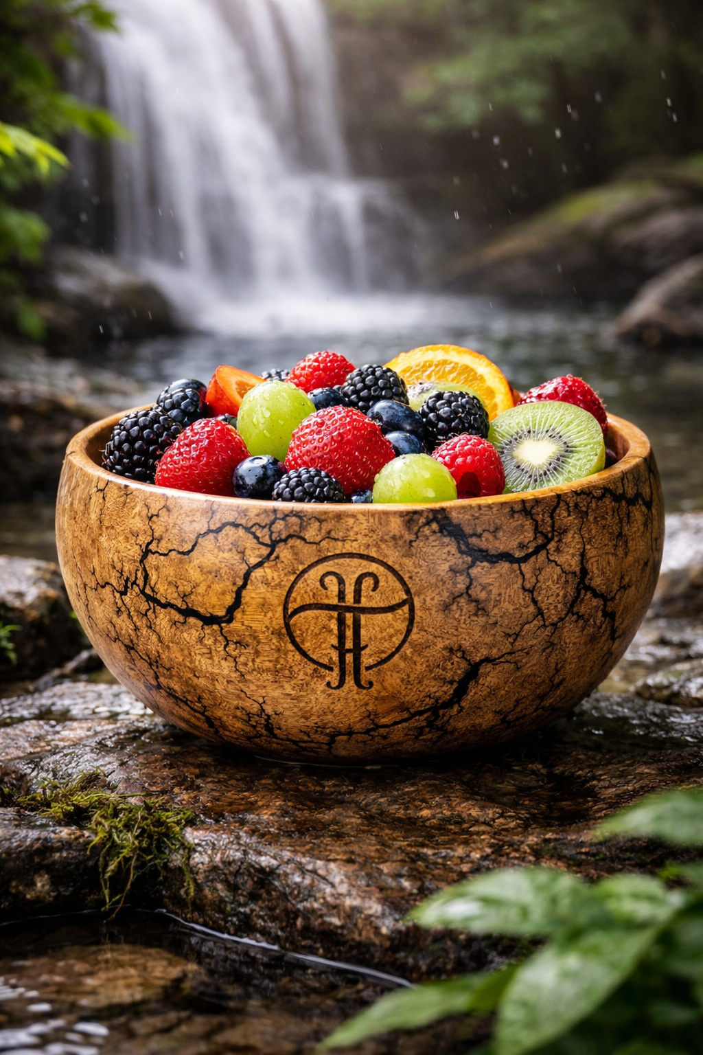 Handcrafted wooden salad bowl with burnt design pattern, natural grain finish and premium serving bowl for elegant dining