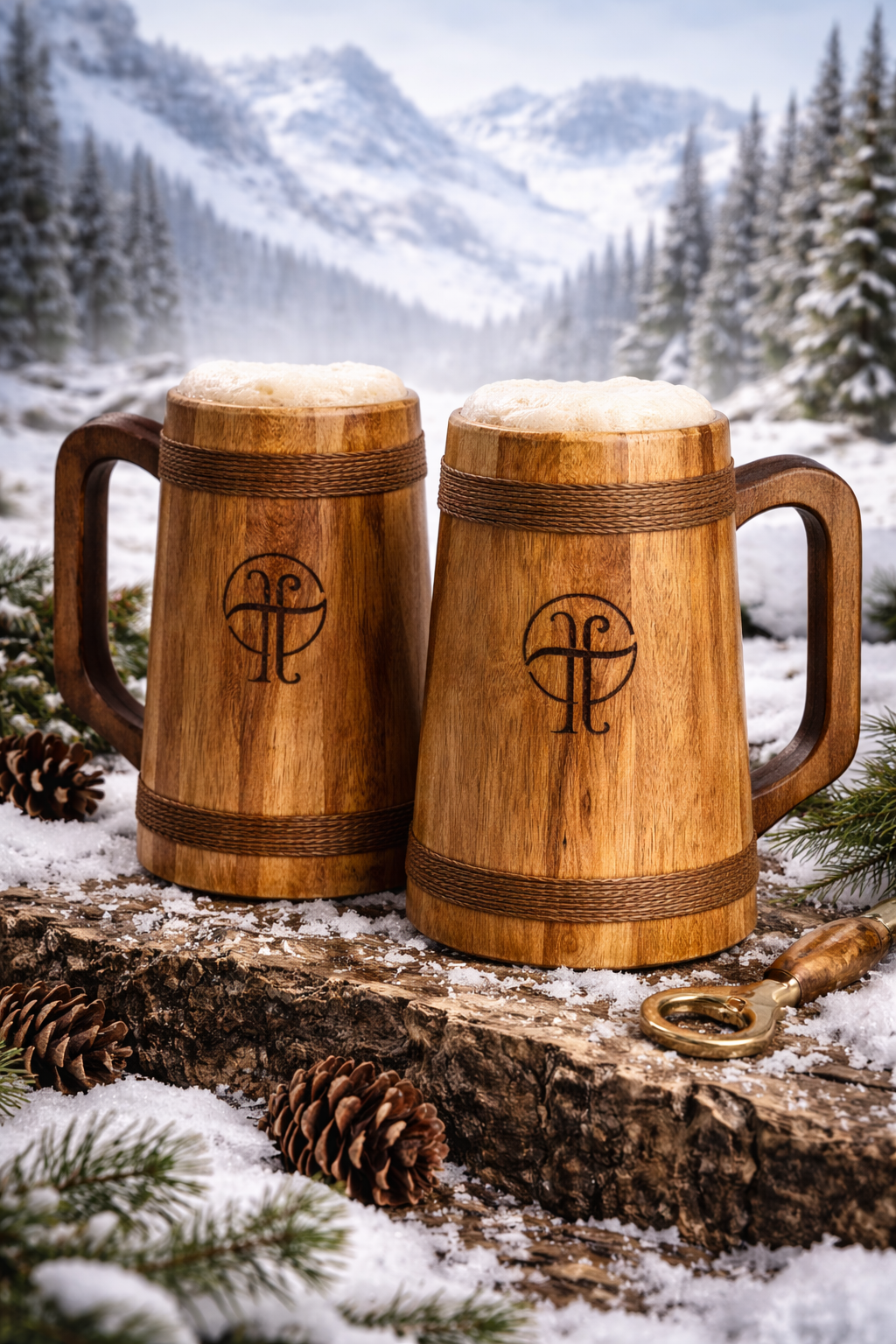 Handcrafted Sheesham Wood Beer Mugs Set of 2 (500ml) with Premium Gift Box