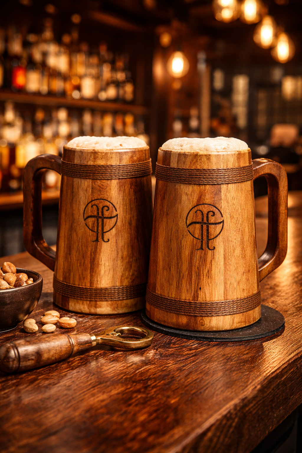 Handcrafted Sheesham Wood Beer Mugs Set of 2 (500ml) with Premium Gift Box