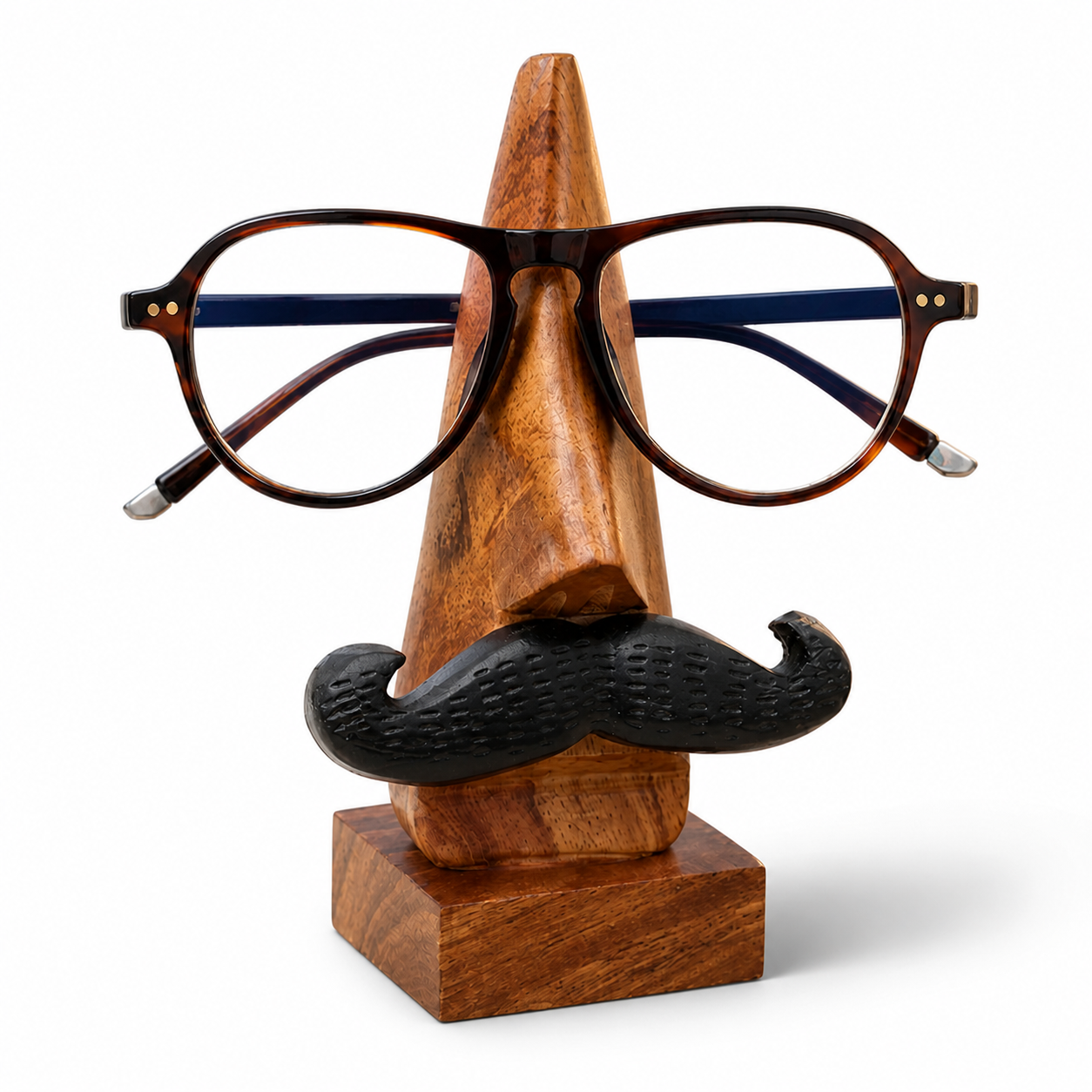 Wooden Spectacle Holder – Handcrafted Indian Rosewood Eyeglass Stand with Mustache Design