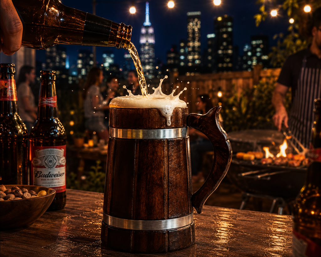 Premium Wooden Beer Mug – 400ml Handcrafted Barrel Tankard with Gift Packaging