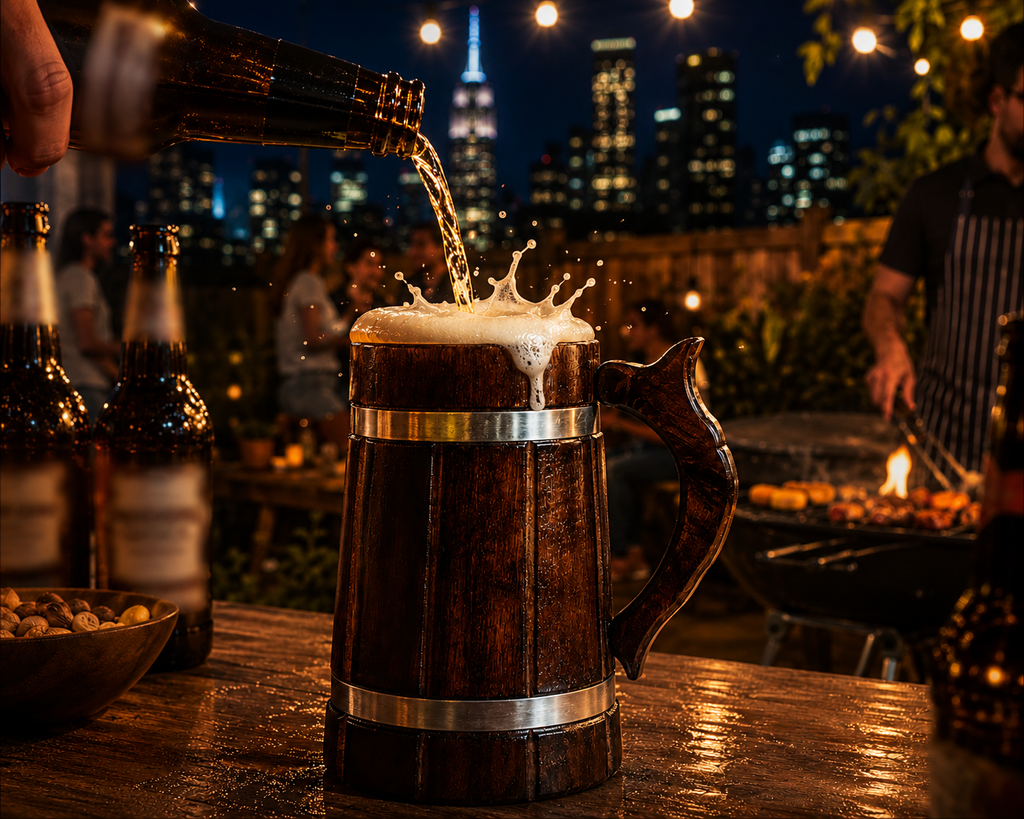 Premium Wooden Beer Mug – 400ml Handcrafted Barrel Tankard with Gift Packaging