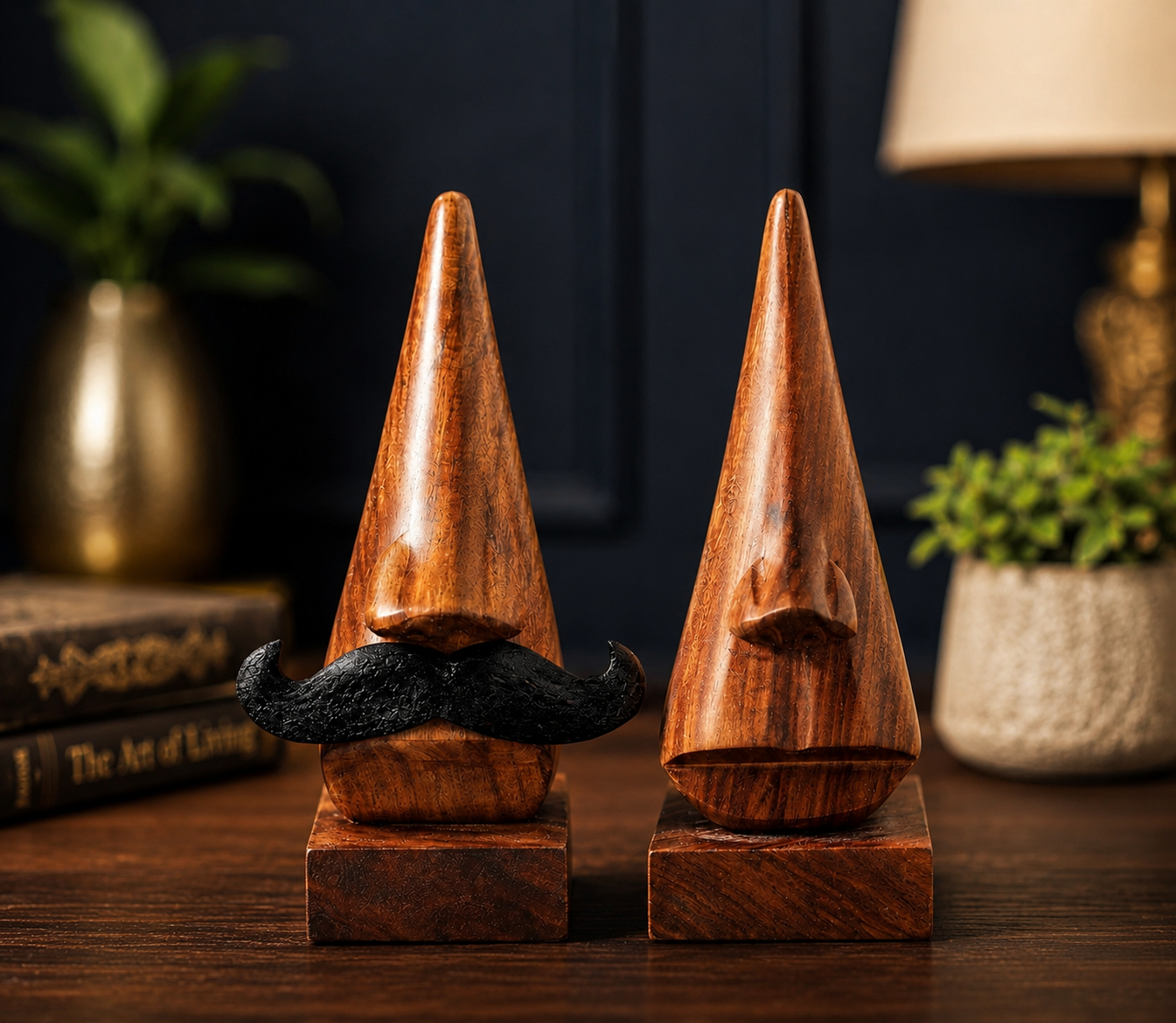 Wooden Couple Spectacle Holder Set | Handcrafted Eyeglass Stand Pair | Premium Rosewood Desk Organizer