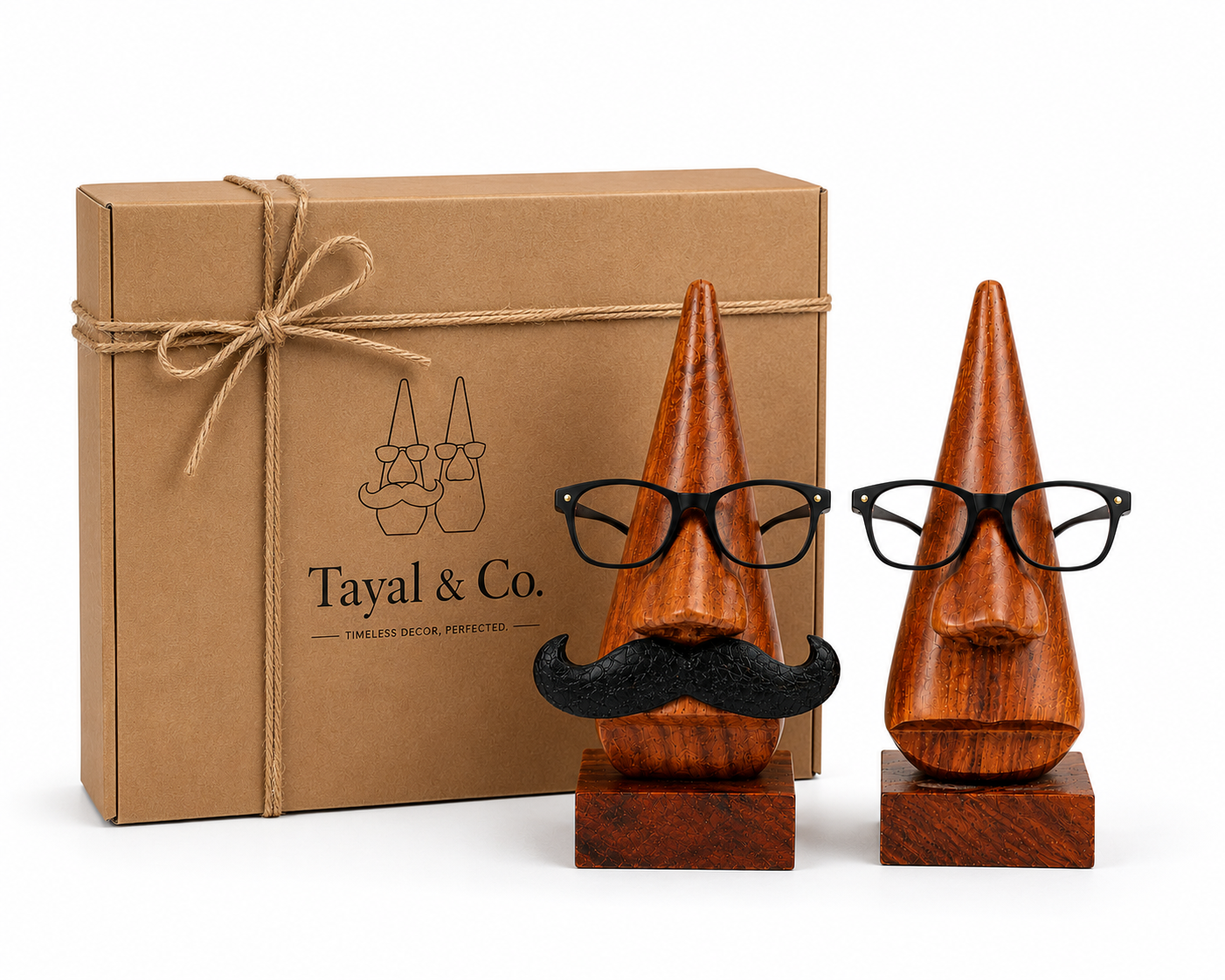 Wooden Couple Spectacle Holder Set | Handcrafted Eyeglass Stand Pair | Premium Rosewood Desk Organizer